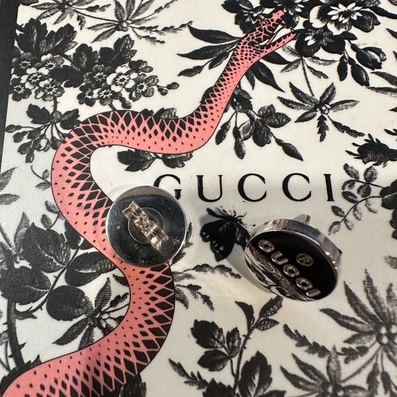 GUCCI earrings logo trademark stud sterling silver ITALY round box pouch post - Picture 8 of 9